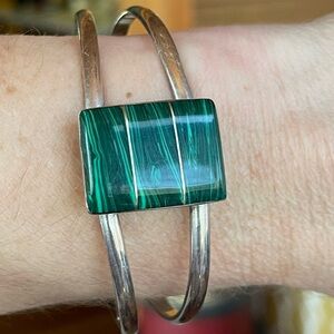 Vintage Malachite and Silver Cuff Bracelet Marked 925 MEX